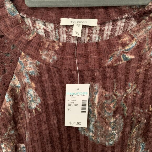 NEW Maurices long sleeve lace cutout detail pullover stretch top shirt - Picture 6 of 10